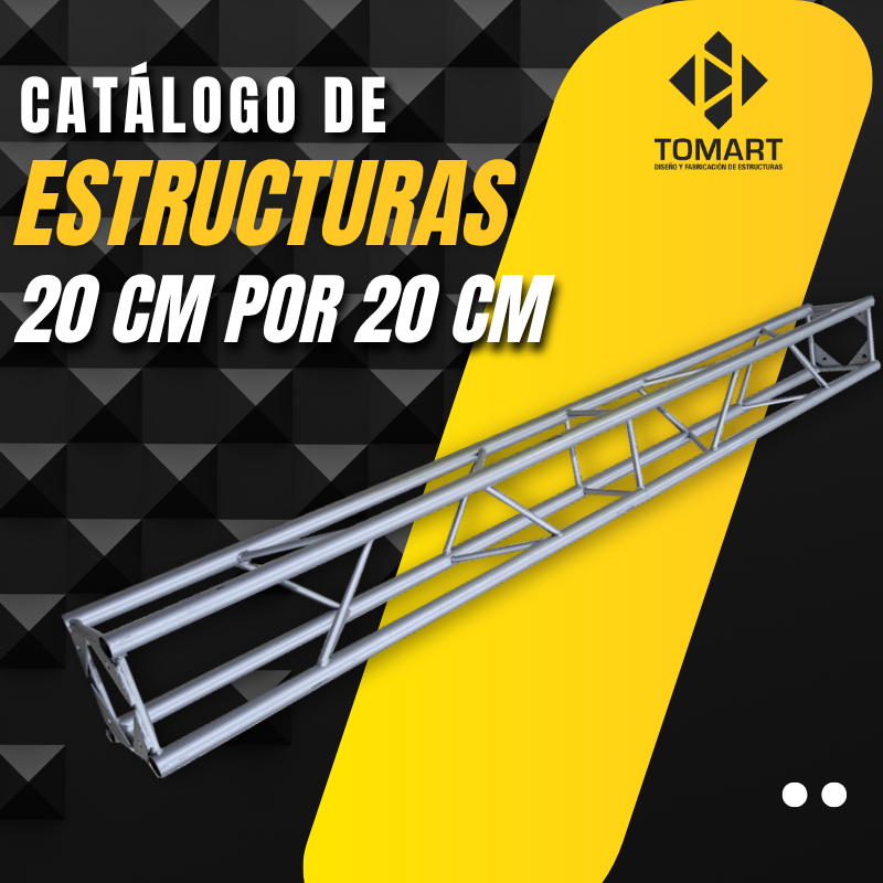 Catálogo de estructuras truss de acero al carbón 20x20 cm fabricadas por Tomart