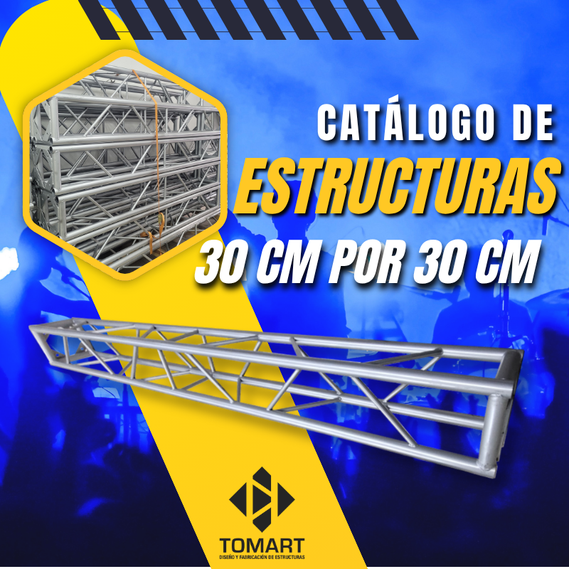 Catálogo de estructuras truss de acero al carbón 30x30 cm fabricadas por Tomart