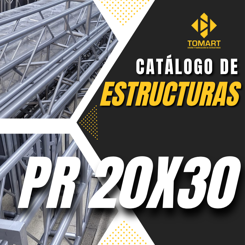 Catálogo de estructuras truss de acero al carbón 20x30 cm fabricadas por Tomart
